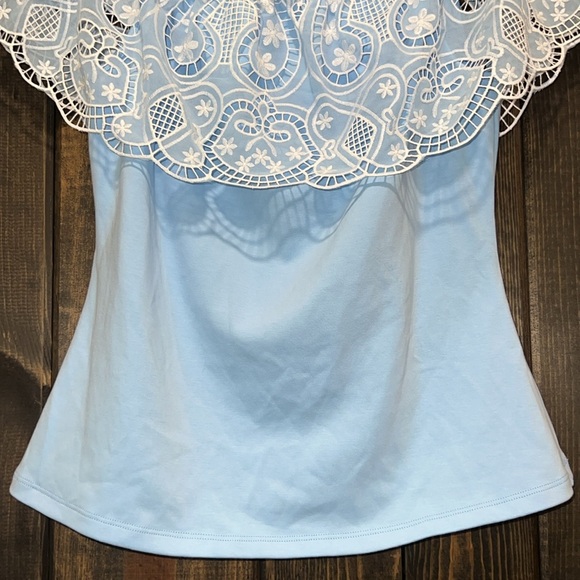 Boston Proper Two Tone Lace Overlay Top M Blue White NWT Boho Off Shoulder Girly - Picture 3 of 10